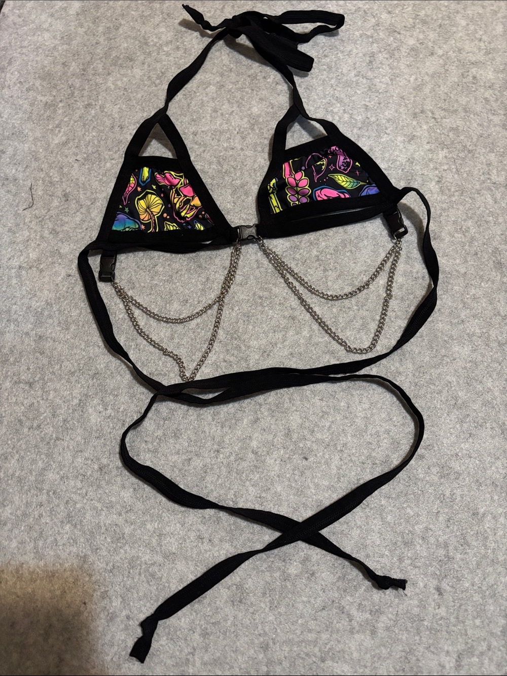 iHeartRaves Multicolor Mushroom Cutout Buckle Chain Strappy Rave Top
